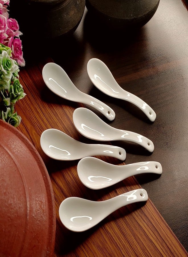 Vemlons Soup Spoon/Soup Spoons Ceramic Soup Spoon Set of 6 Pure Ceramic White Color Microwave Safe 15 cm Soup Spoons - Image 2